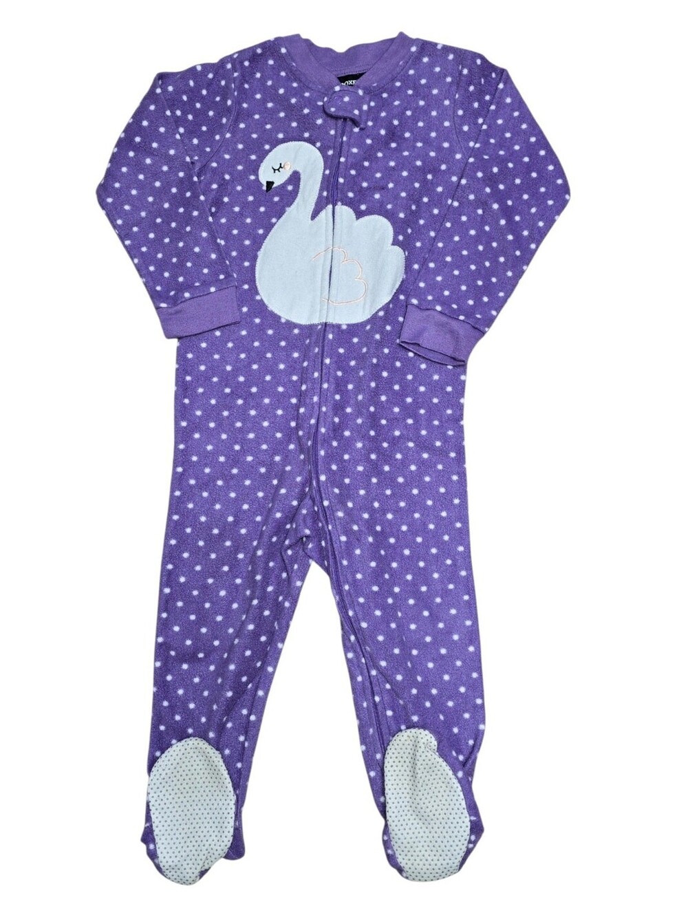 Joe Boxer Toddler Purple Polka Dot Swan Fleece Footed Pajamas 2T